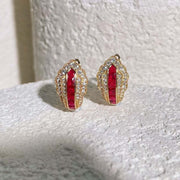 Natural Pigeon Blood Retro Ruby Hoop Earrings D0.68ct d0.36ct 18K Gold